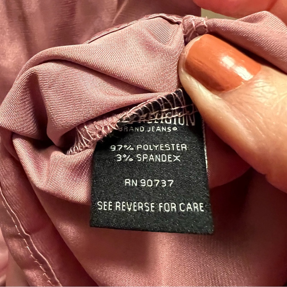 True Religion Pink Stretch Satin Boxer Pajamas with Notch Collar Button down Top - Picture 12 of 16